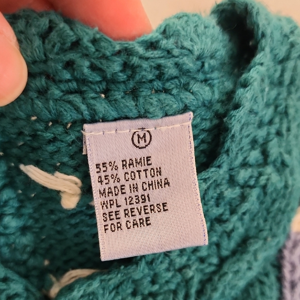 Vintage,Women's Teal and Purple Heart Sweater - Picture 3 of 4